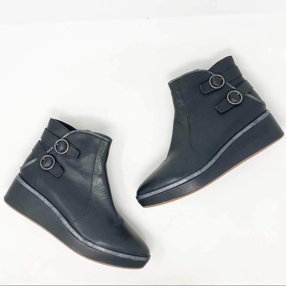 Antelope | Double Buckle Black Platform Wedge Booties 41 (10)